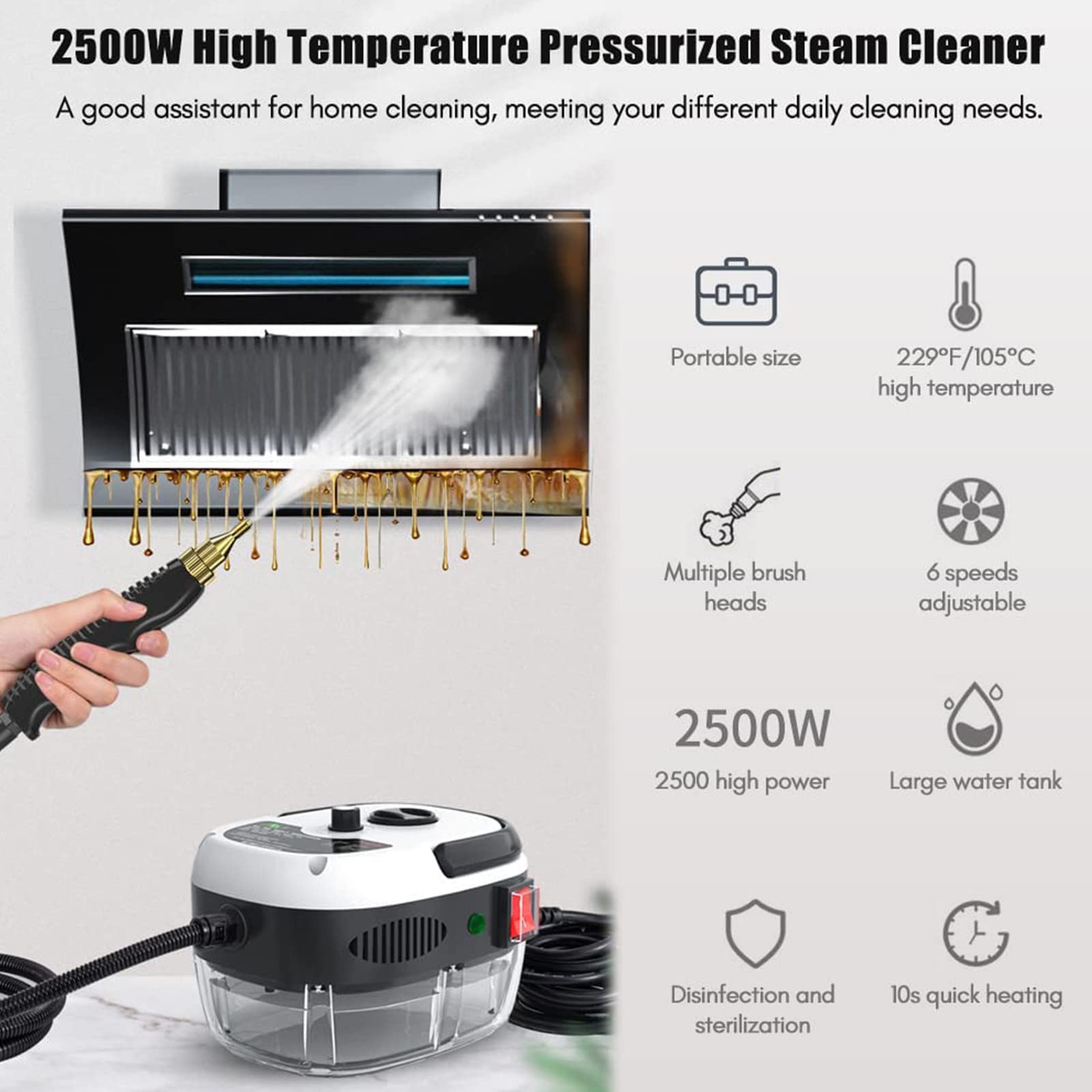 Do-Electr Stoomreiniger, 10 seconden opwarmtijd, 1,6 l tank, 3-traps