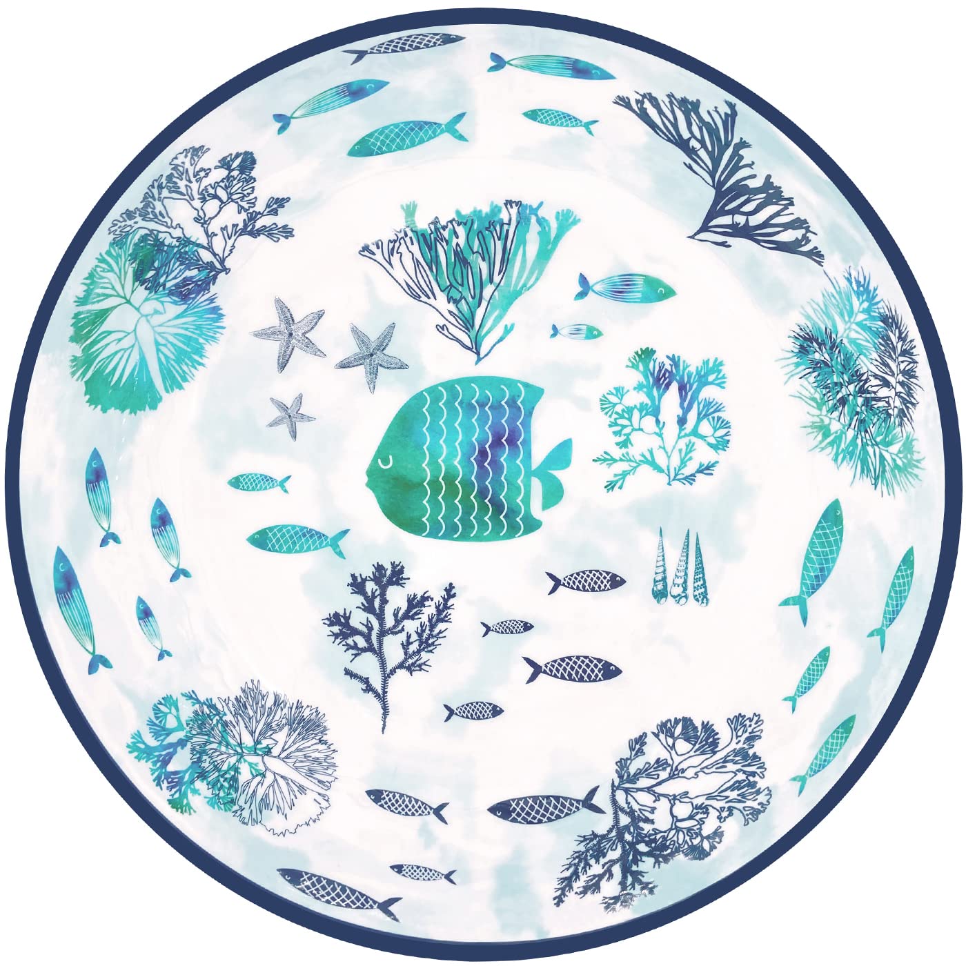 Les Jardins de la Comtesse - Grand Saladier en Mélamine - Caraïbes - 4L / Ø 31 cm - Bleu Mer et Poissons - Service de Table de la Vaisselle Quasi-Incassable MelARTmine