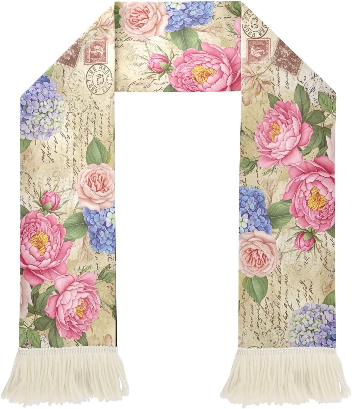 CHIFIGNO Vintage Peonies Roses Sports Fan Scarf Towel, Soft Soccer Scarf for Game Day, Quick Dry Polyester, Double Sided Print