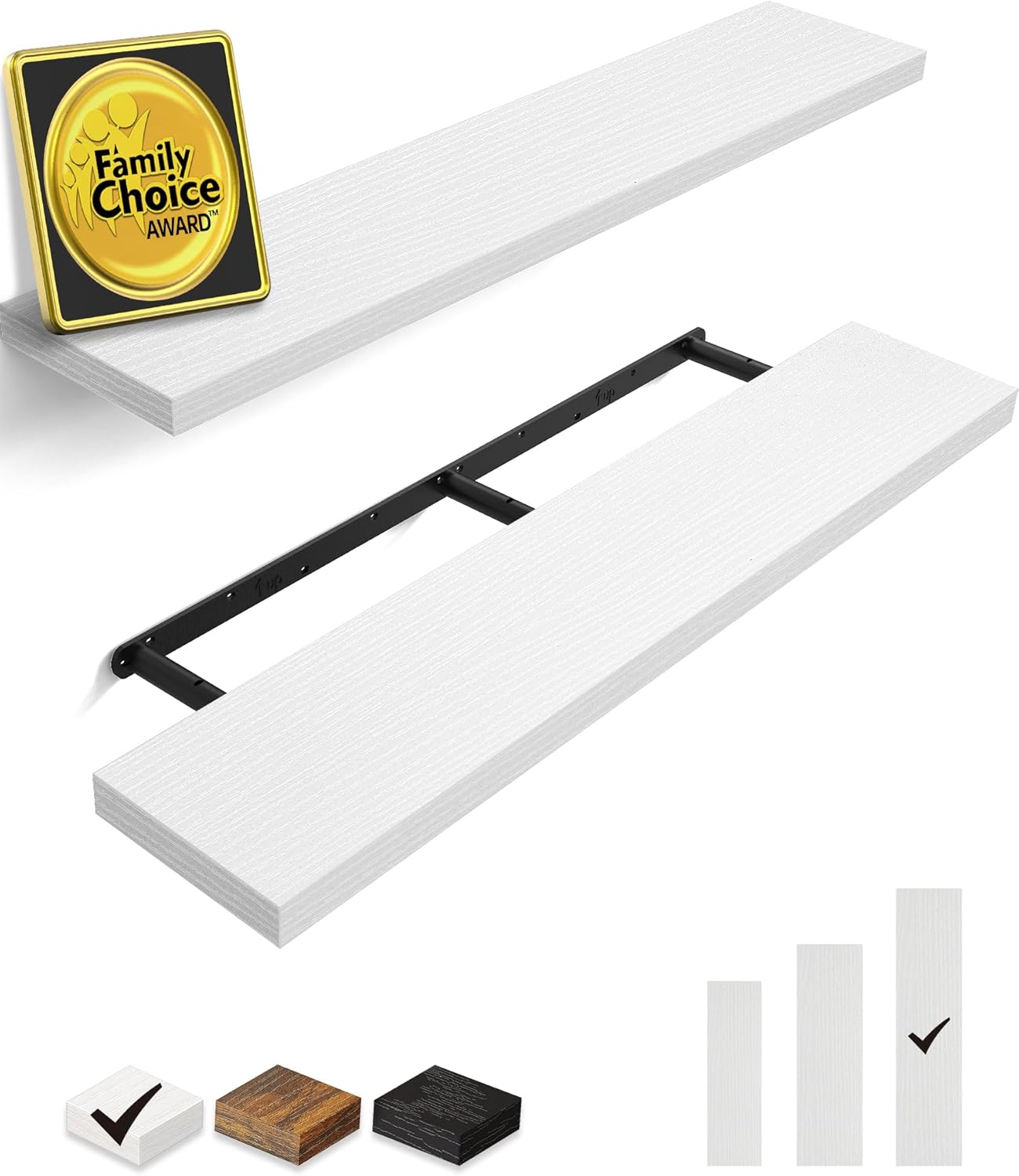 BAYKA Floating Shelves, 48 inches Long Heavy Duty Wall Mounted Rustic Wood Shelves for Bathroom, Bedroom, Living Room, Kitchen, Office, Hanging Shelf for Books/Storage/Decor(White,Set of 2) C. White - Modern Minimalist Style 48inches