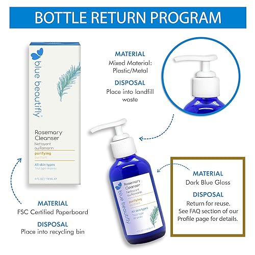 Miniatura 6 de Blue Beautifly Limpiador profundo de poros de romero  Elimina la suciedad, contaminantes y maquillaje  Sin sulfatos, SLS, PEGs, toxinas o sintéticos