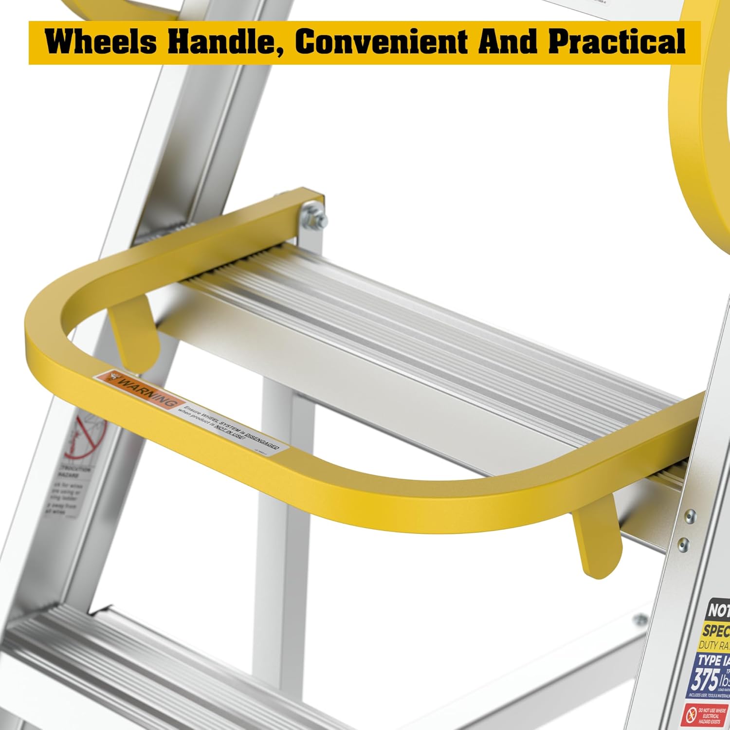 5 Step Ladder Aluminum Rolling Platform Ladders with 360° Guardrail System, Industrial Safety Non-Slip Rolling Ladder with Wheels for Warehouse, Garage, 375 lbs Capacity