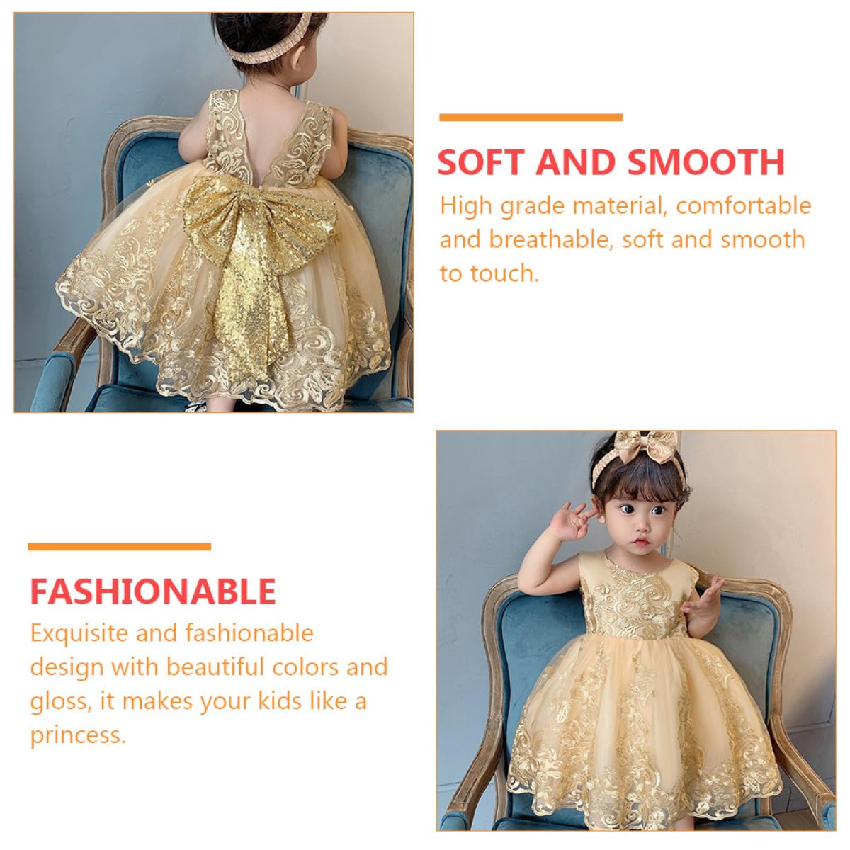 NOLITOY Vestido Princesa Niña Años Vestido de Fiesta con Lazo de Encaje para Actuaciones y Disfraces Infantiles