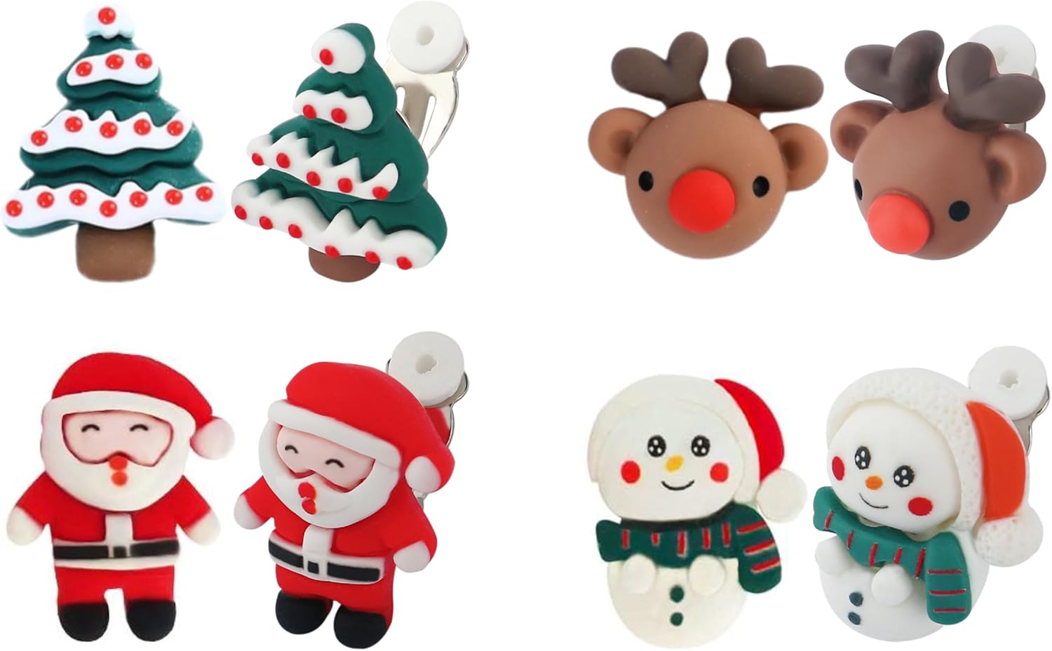 ShinyStyle J4You 4 Pair Christmas Clip On Earrings for Women Christmas Tree Santa