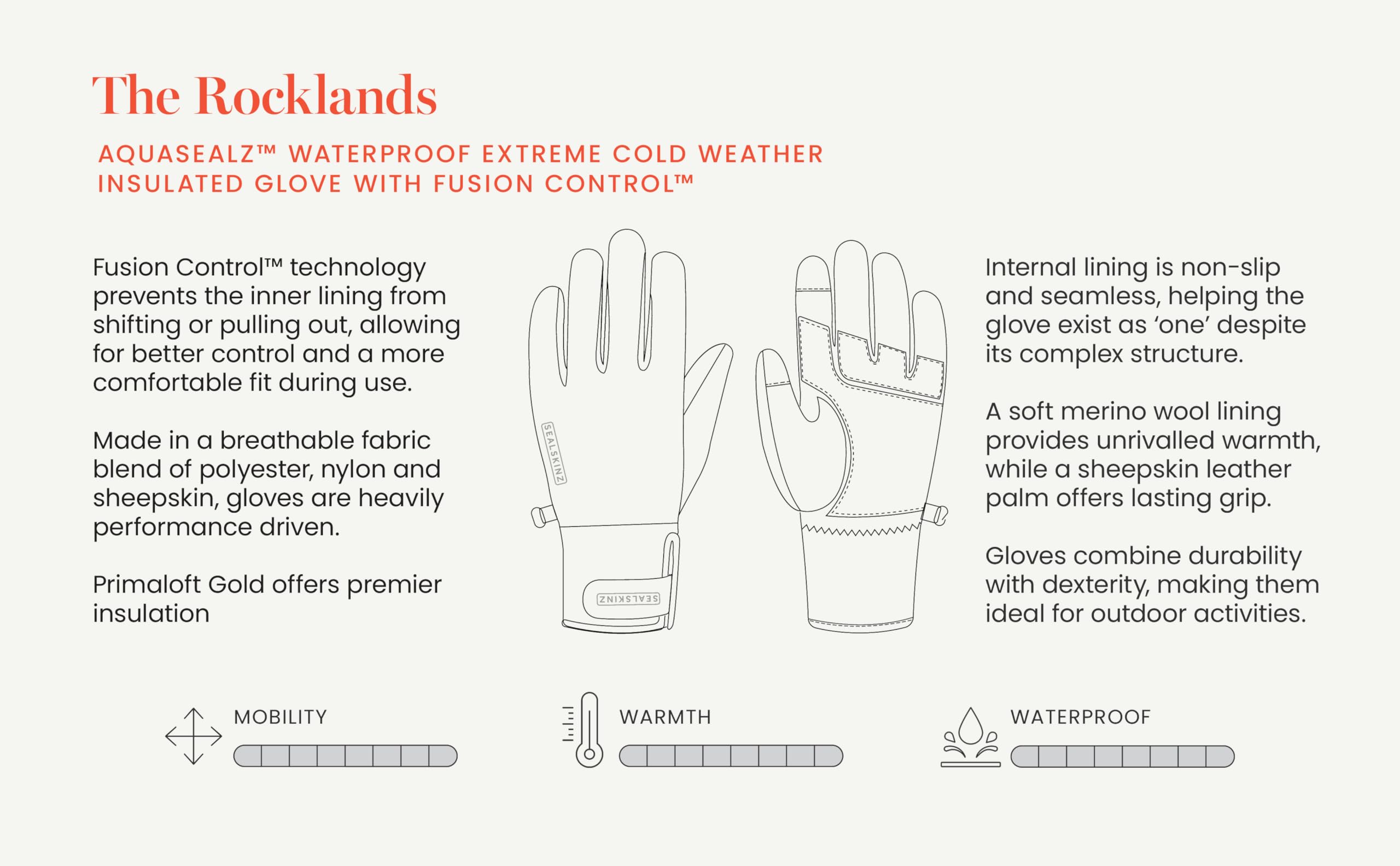 SEALSKINZ Rocklands | Guanti impermeabili isolati per temperature estreme con controllo Fusion | Nero XL