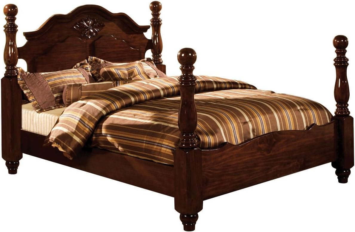 Furniture of America Scarlette Classic Four Poster Bed, California King, Glossy Dark Pine