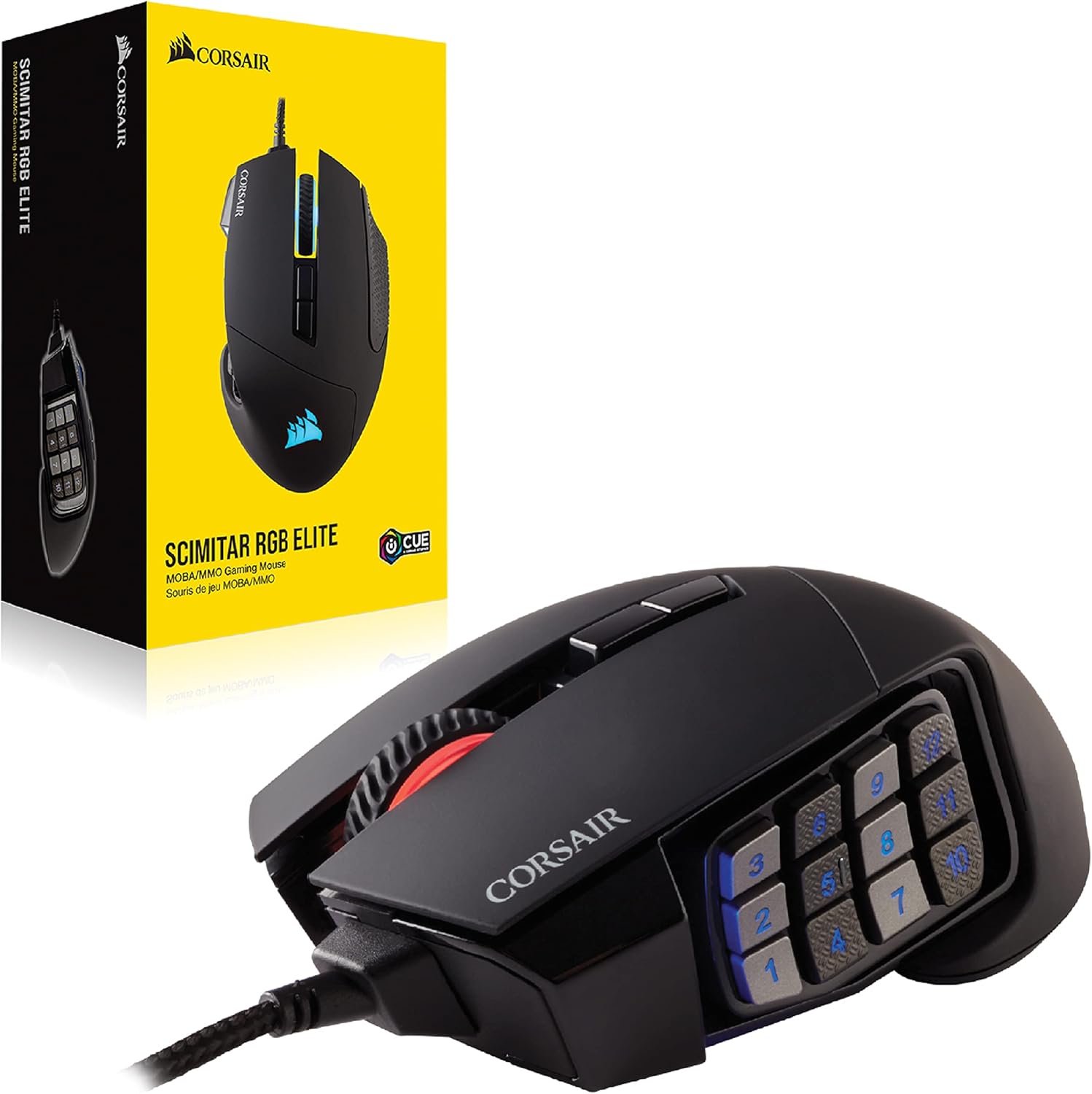 Corsair Scimitar ELITE RGB Óptico MOBA/MMO Ratón para Juegos, 18.000 PPP Óptico Sensor, 17 Botones Programables, Retroiluminación RGB Dinámica en Cuatro Zonas, Forma Contorneada, Color Negro 11