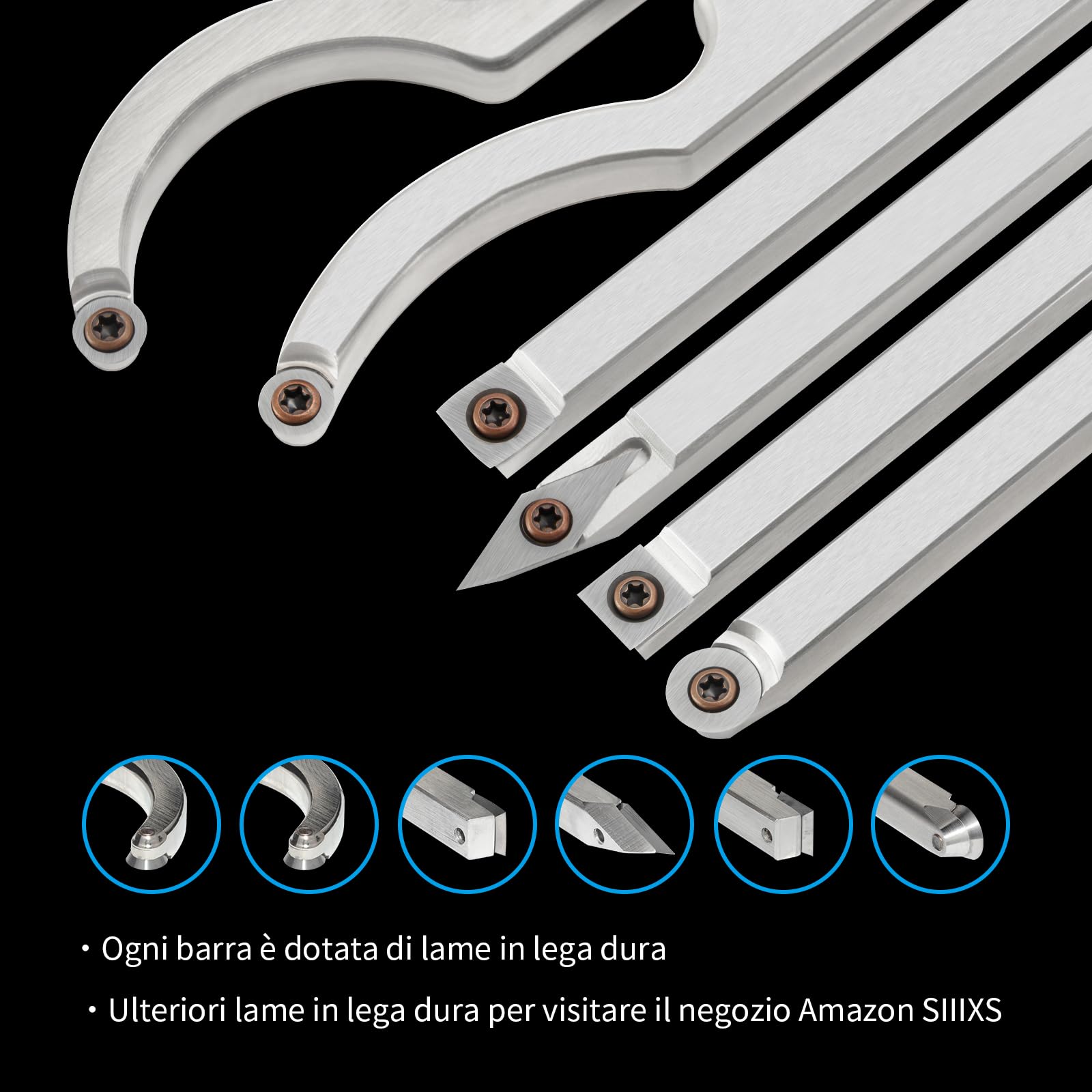 Set di Utensili per Tornitura per Legno 6 pezzi, Set di Scalpelli per Tornio Utensili per Sgrossatura Finitura, Strumenti per Tornitura Lavorazione del Legno Fai da te