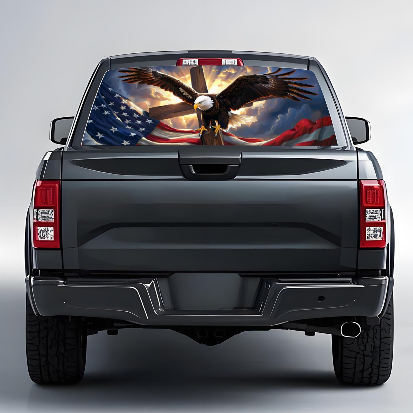 Back Window Decals for Trucks - 65x17.3 in American Flag Window Decal Rear Window Decals for Truck Decor, Creative Truck Rear Window Decal for Personalized Decoration - Eagle-9-S
