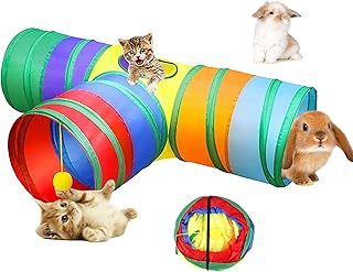 SUPJADE Rabbit Bunny Cats Tunnels-Toys - Tube Collapsible 3 Way Rabbit Guinea Pigs Hides Hideout Small Animal Activity Toys Kitten Tunnel Tube