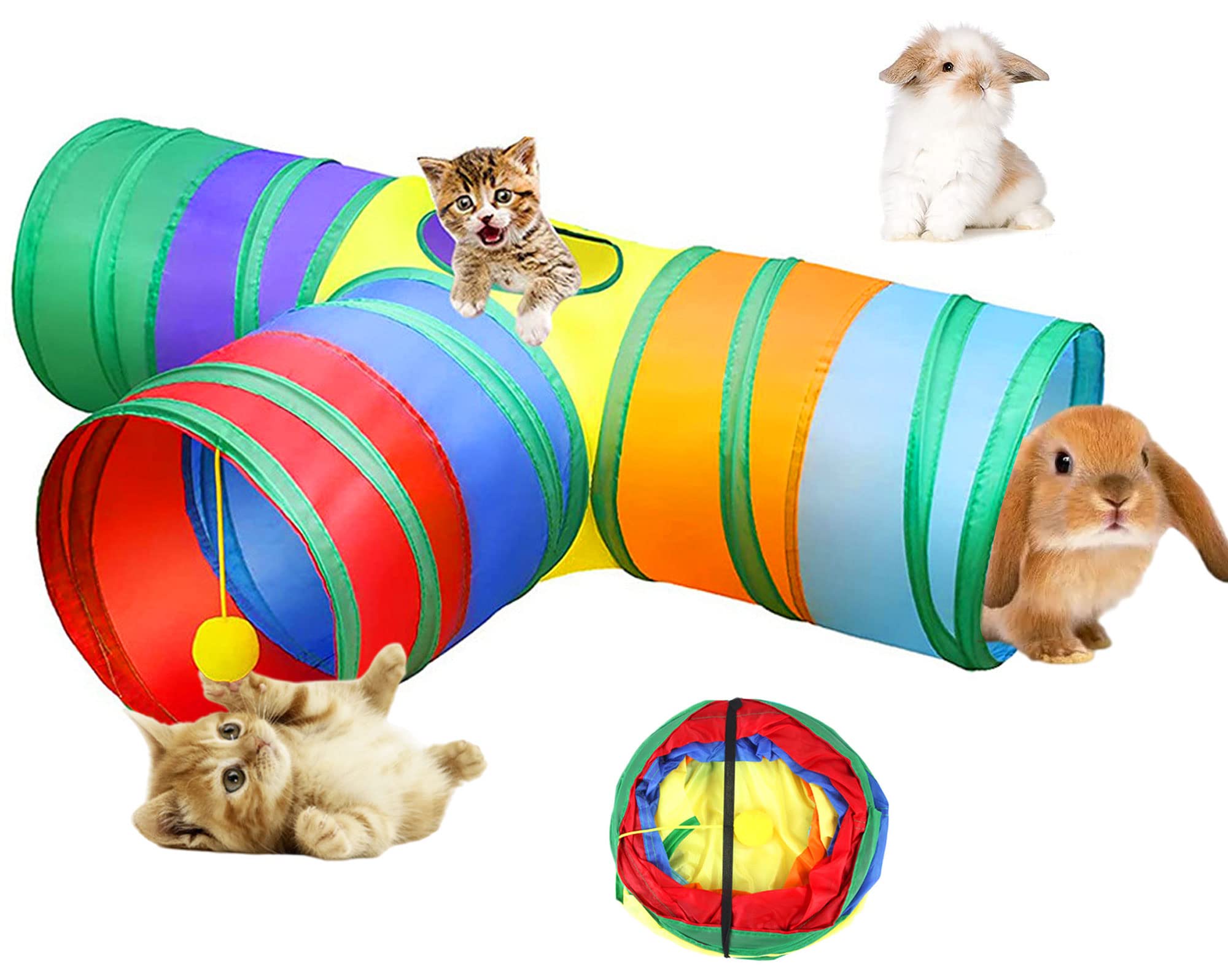 Rabbit Bunny Cats Tunnels-Toys - Tube Collapsible 3 Way Rabbit Guinea Pigs Hides Hideout Small Animal Activity Toys Kitten Tunnel Tube