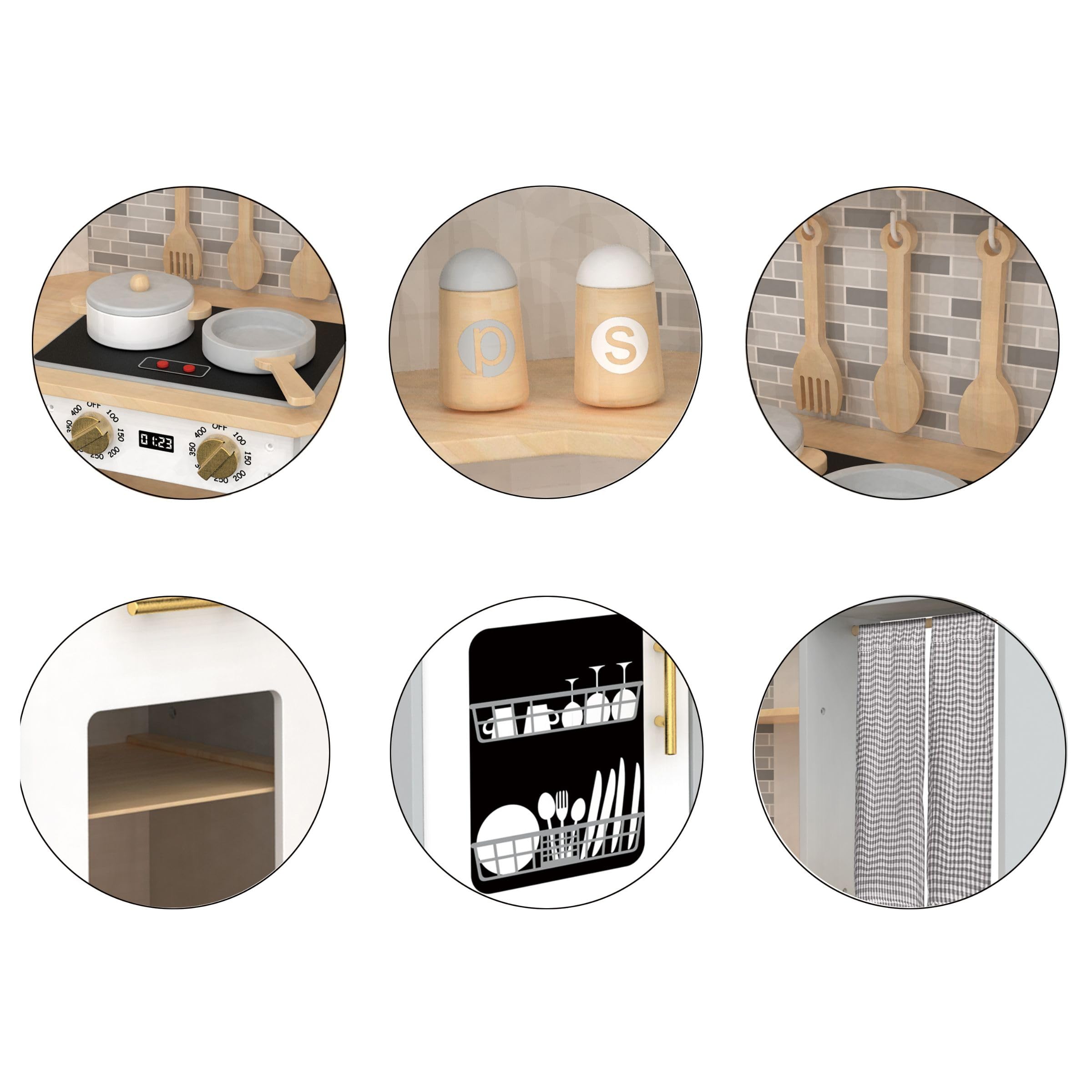 Mamabrum Cucina in legno per bambini 3+, grande, interattiva XXXL fornello interattivo con illuminazione a LED, set da cucina con lavatrice, forno, lavastoviglie, cappa e pentole