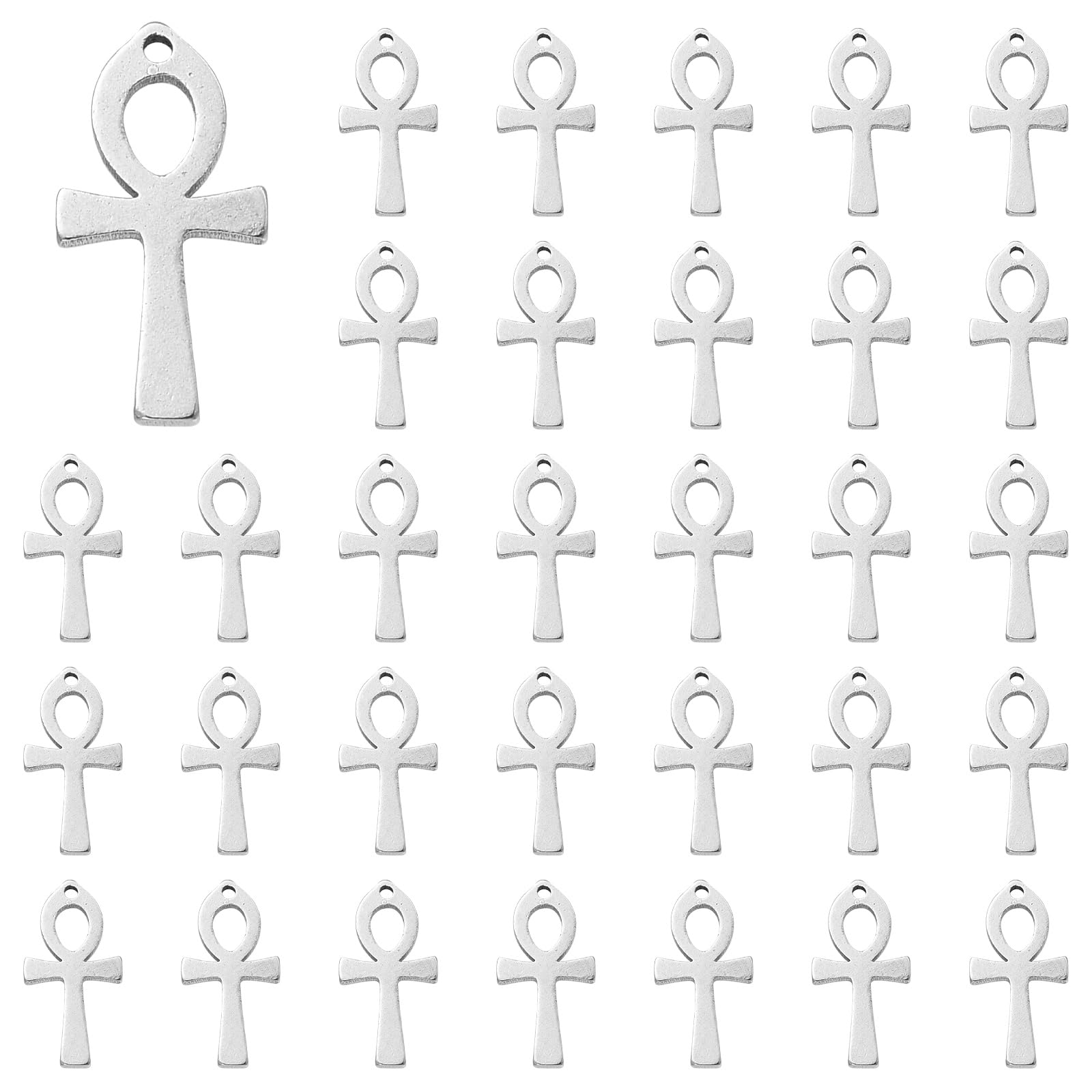 UR URLIFEHALL 30 Pcs 201 Stainless Steel Ankh Cross Charms Religious Egyptian Cross Charms for DIY Craft Jewellery Making Hair Decor
