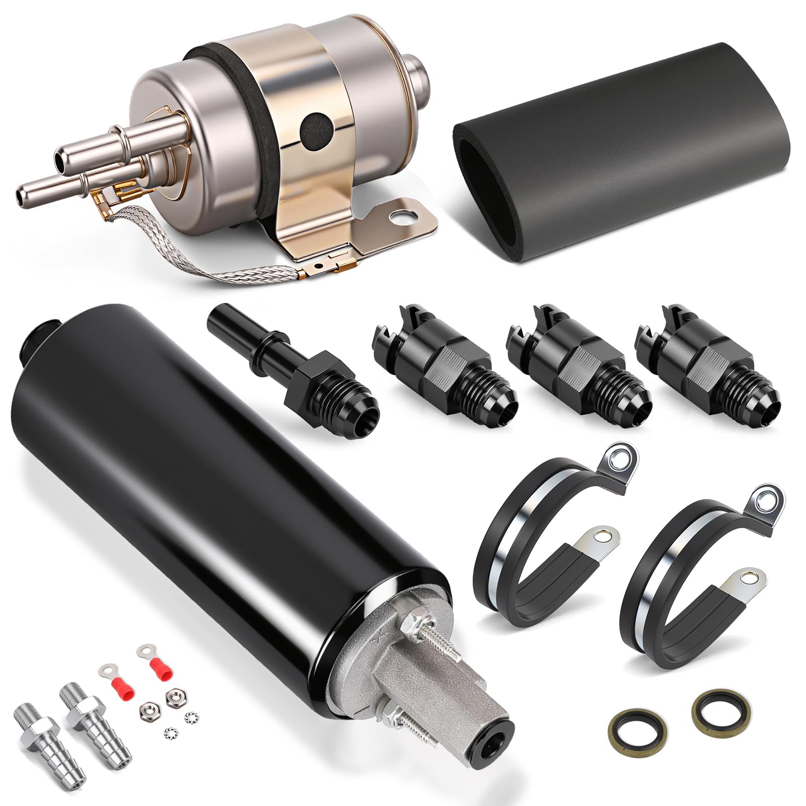 GSL392 Inline Fuel Pump & 58 PSI Fuel Filter Regulator 58 PSI LS Swap Fuel Pump EFI Conversion Fuel Filter Pressure Regulator 255LPH High Pressure External Pump 6AN Fittings 400-939 GSL392-400-939