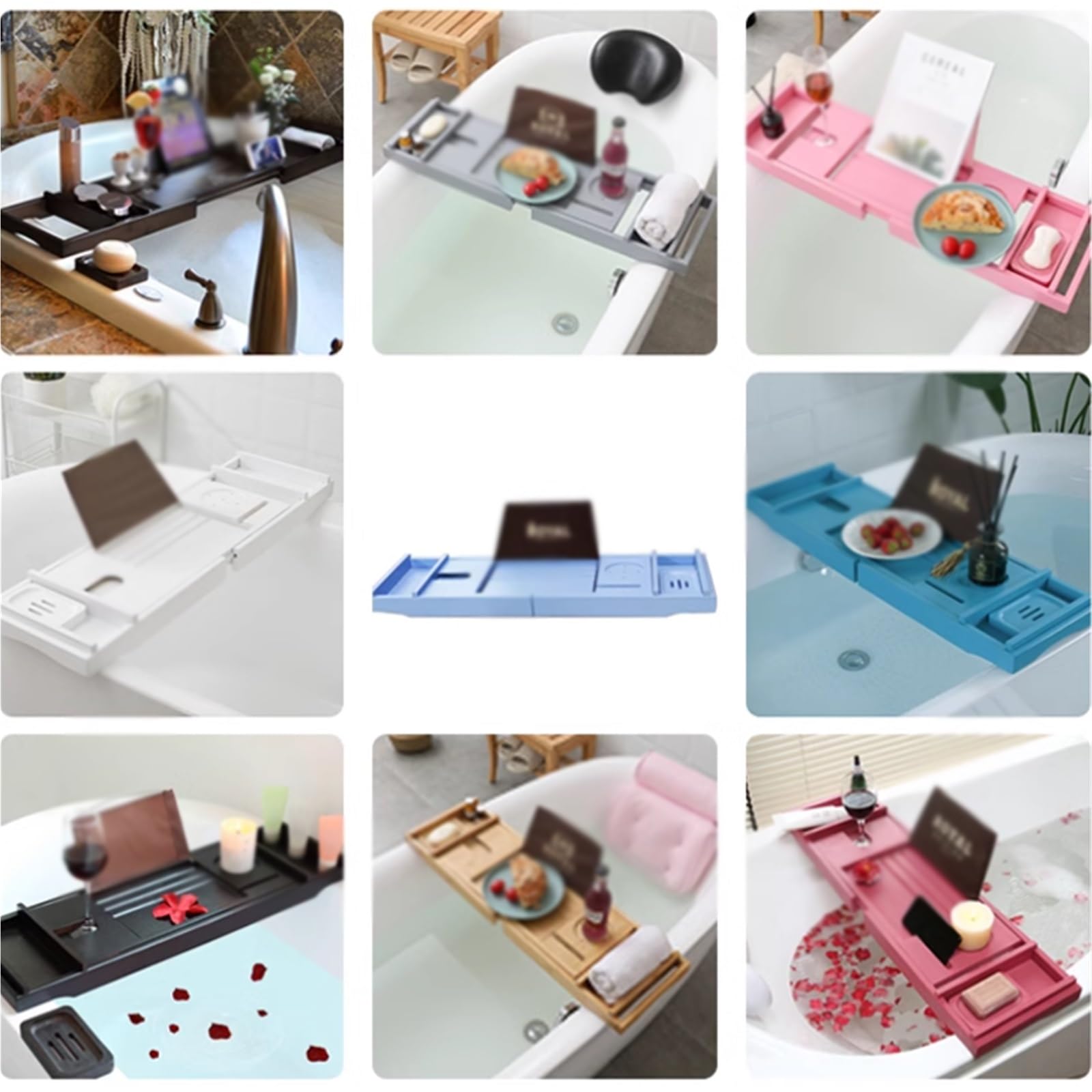 Bandeja de bambú para tina, para libros, tabletas y copas de vino, ajustable, 75 a 109 cm, color gris, se adapta a la mayoría de bañeras