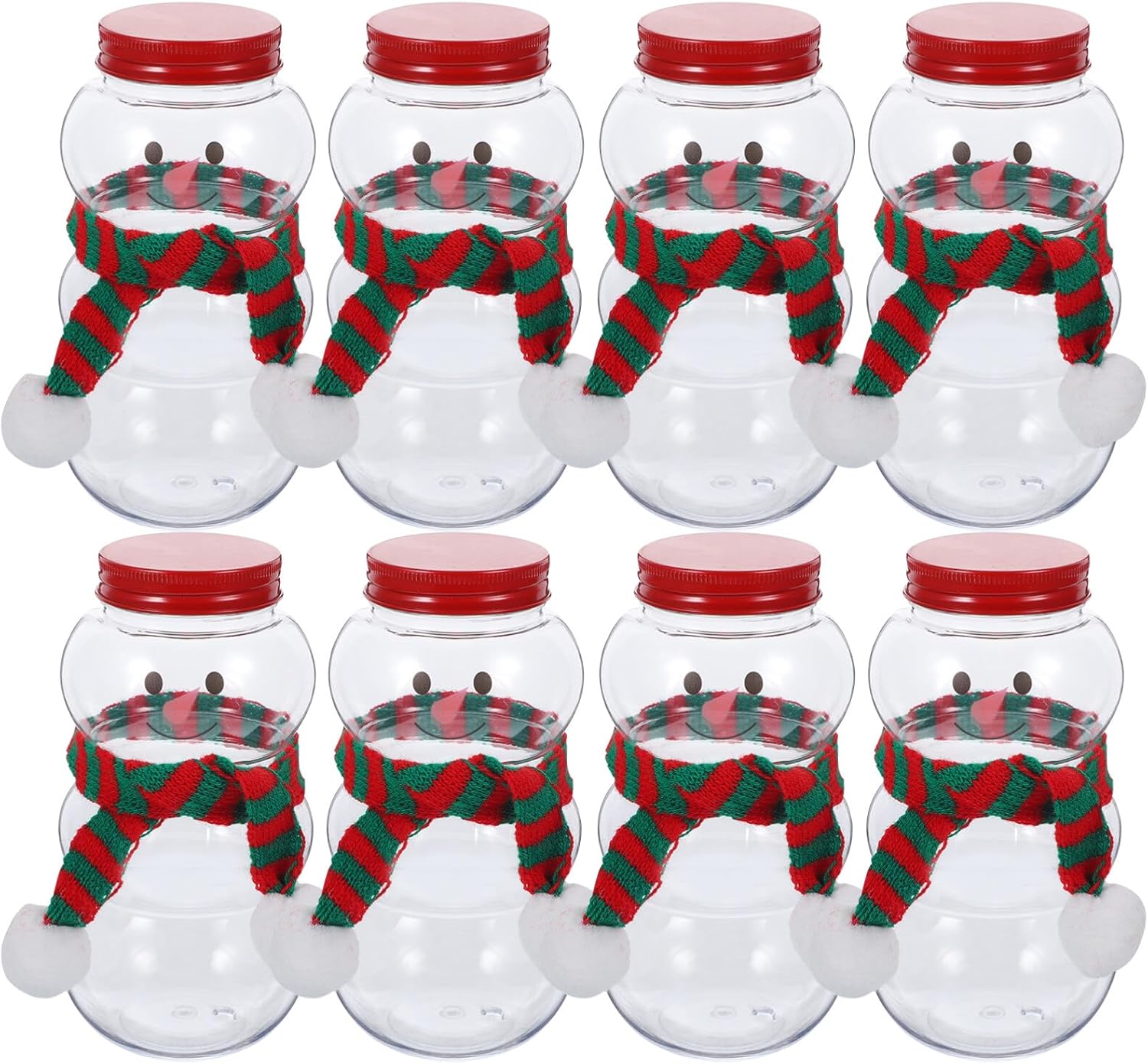 Gadpiparty Christmas Juice Bottles Candy Jars 10 Sets Snowman Shaped Water Bottles with Scarves Reusable Plastic Beverage Canister Milk Clear Containers 500ml