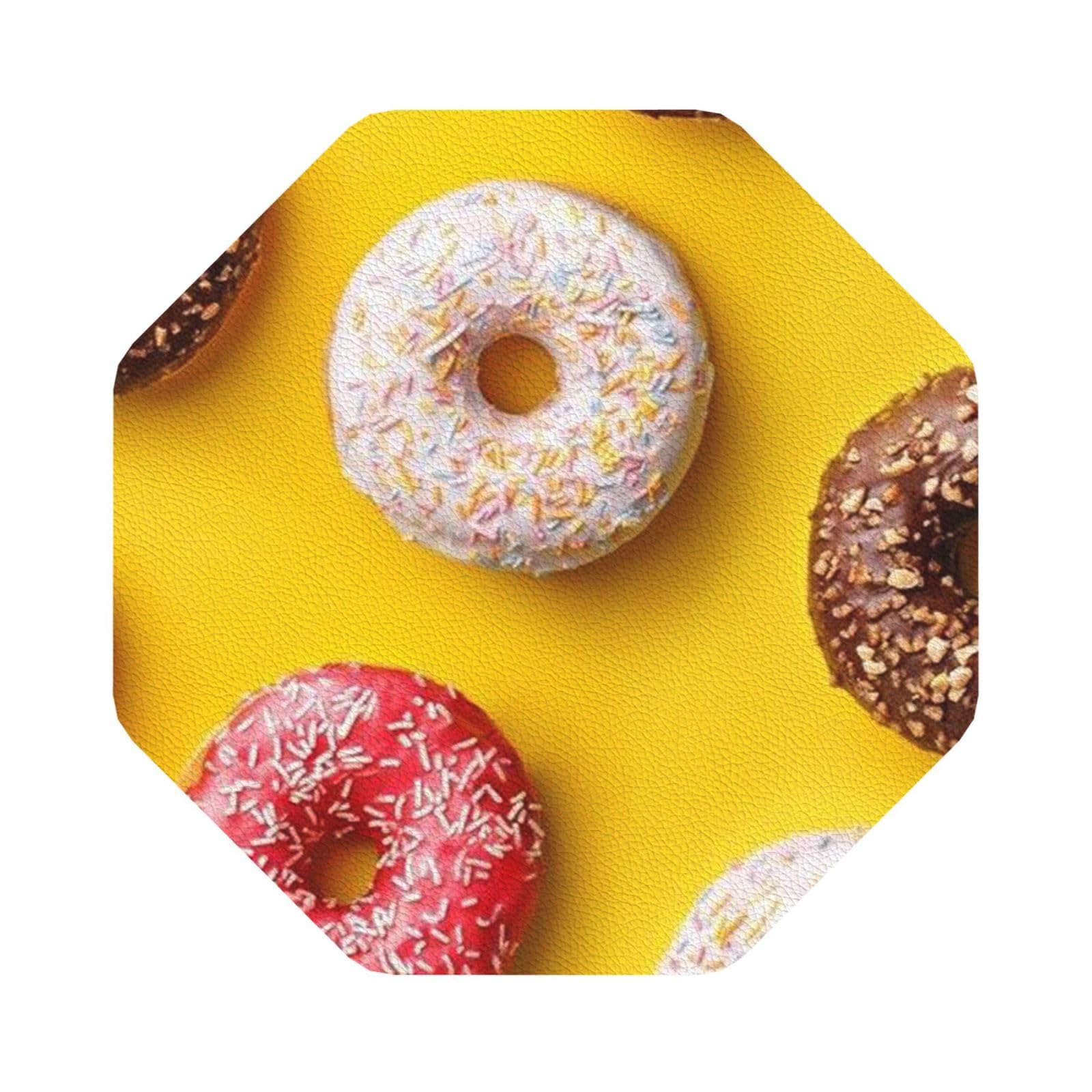 Doughnut PU Leather Coasters Set of 6 Octagon Drink Coasters
