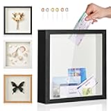 MUXIUNT Travel Adventure Challenge Archive Shadow Box Picture Frame with Slot,8x8In Travel Ticket Card Memory Box for Keepsake Box, Top Loading Shadow Box Display Case Travel Decor Gift (Black,8x8)