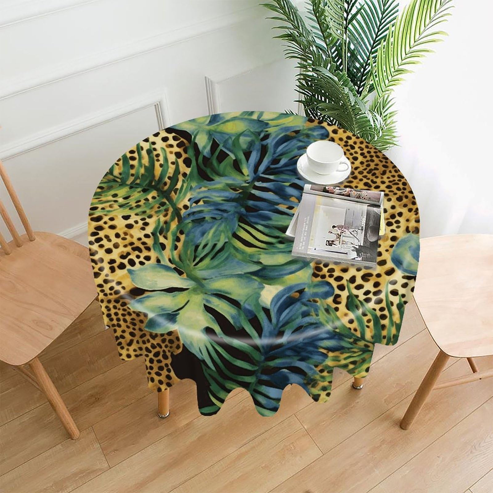 VstaDank Print Animal Leopard Print Jungle Table Cloth Fashions Washable Round Tablecloth Decorative Table Cover Comfortable Straight Edge Tablecover for Dining Kitchen Party Outdoor 60 Inch