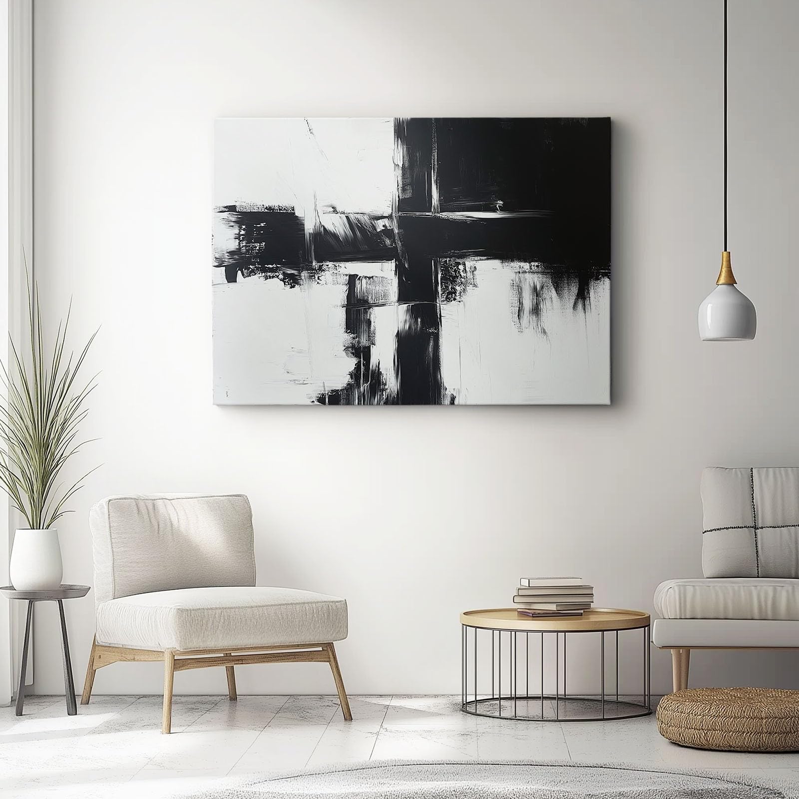 Cuadro Sobre Lienzo Blanco Y Negro Pinceladas Simplicidad Cuadros Modernos Para Salón Sobre Lienzo, 70L X 50An Cm Impresiones Sobre Lienzo Negro Blanco Imagen De Pared Decoración Para El Hogar