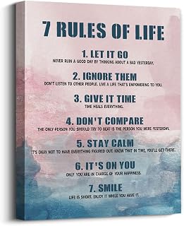 7 Rules Of Life Canvas Decoration Painting, Inspirational Motto Canvas Wall Art,Home,Workplace ,Bedroom decoration ,Tabletop/Hanging (29x38cm)Framed