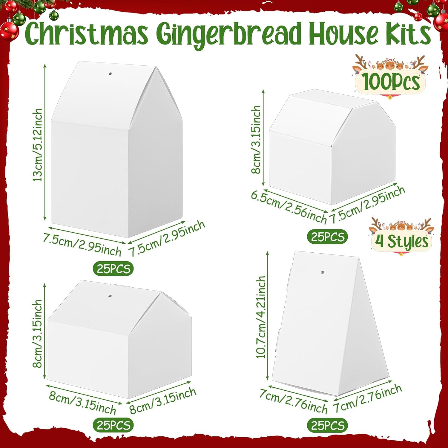 Sabary 100 Pack Christmas Gingerbread House Crafts Kits Cardboard House Shaped Boxes Make a Gingerbread Cardboard Building Bulk for Christmas Family DIY Decorations Holiday, 4 Styles(White) image 2
