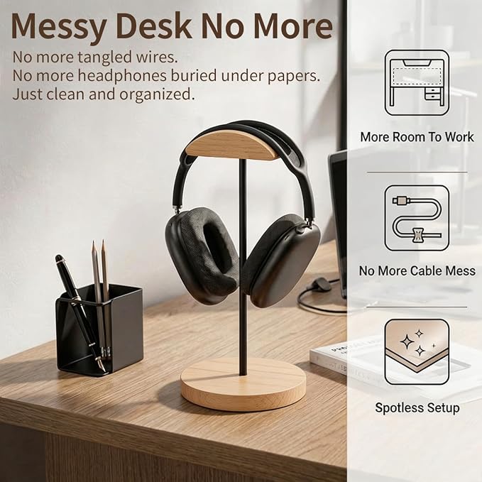 Soporte para Auriculares de Madera y Metal para Escritorio miniatura 2