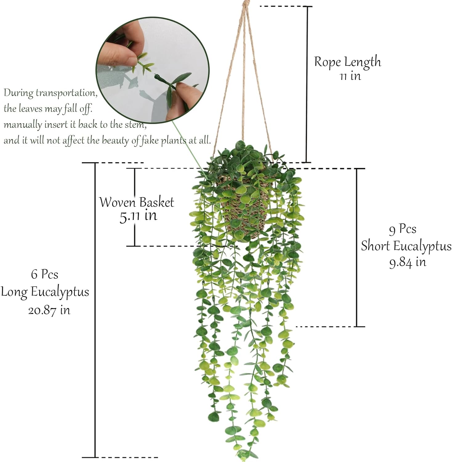 Nisoger Fake Hanging Plant with Woven Basket, 2 Pack Artificial Hanging Plants, Faux Vines Eucalyptus Leaf Hanging Pot Plant for Wall Home Room Indoor Outdoor Bedroom Bathroom Office Decor - Image 2