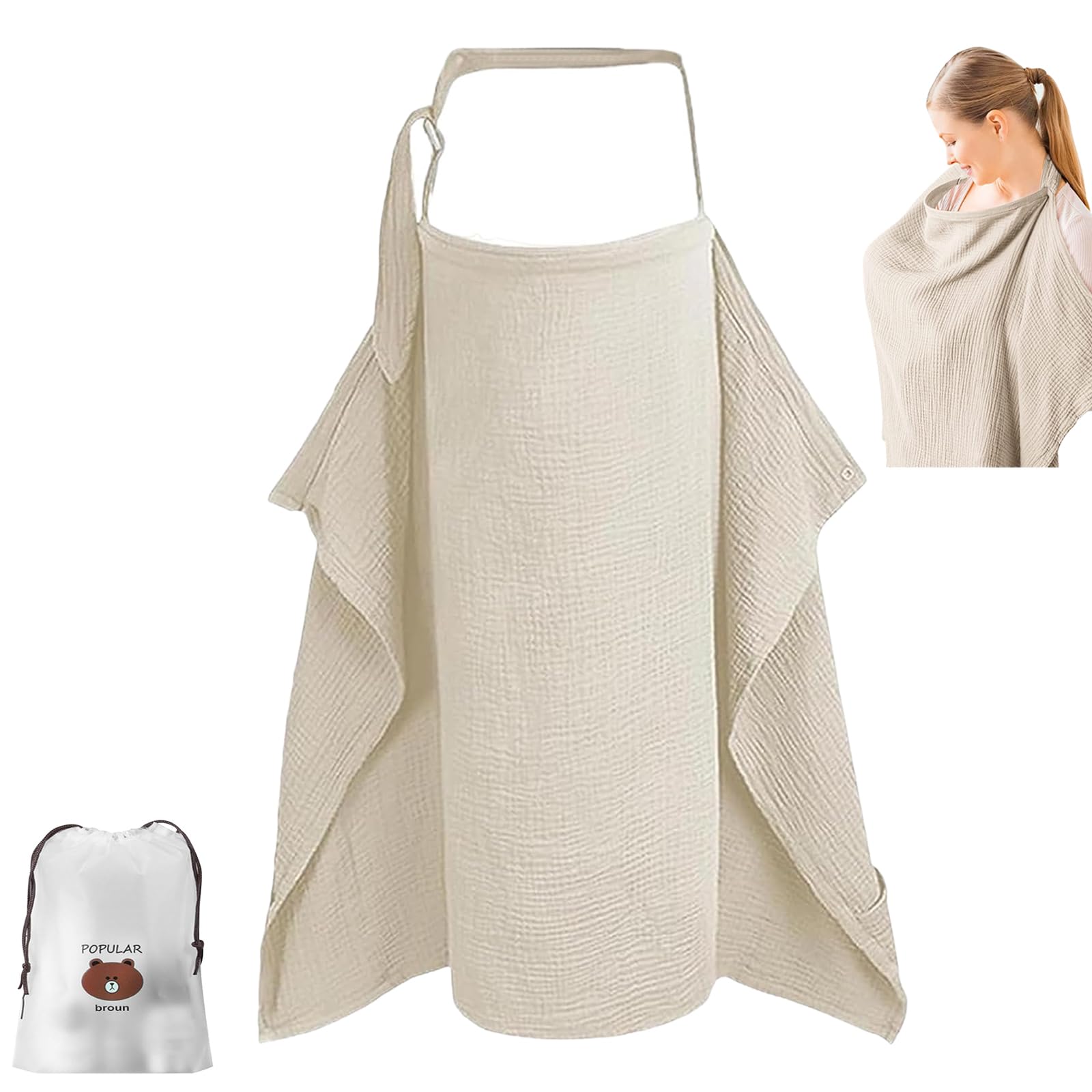 1 PCS Cotton Soft Breastfeeding Cover Up Adjustable Nursing Covers Lightweight Nursing Cover Breastfeeding Nursing Cover Breast Feeding Cover for Mum for Car Seat Stroller (Khaki)