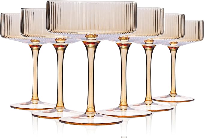 Amber martini glasses Vintage Art Deco Amber Coupe Glasses Set of 6 Ribbed Martini Cocktail Glasses 9 oz|Vintage Cocktail Glasses Set,Unique Pink Coupe Glass, Classic Cocktail Galssware