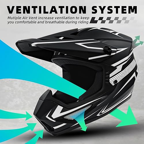 Miniatura 5 de Casco de motocross juvenil, casco de motocicleta para niños, casco de motocicleta todoterreno para bicicleta de montaña, BMX MX ATV con (guantes y