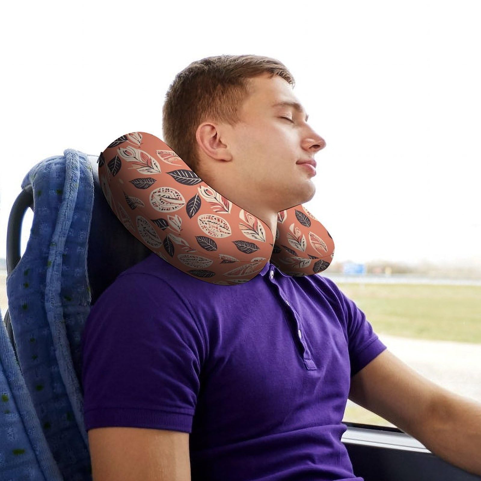 Almohada en forma de U de hojas de estilo simple, núcleo de almohada de espuma viscoelástica, cojín, proporciona apoyo para el cuello, almohada de viaje, adecuada para aviones, coches