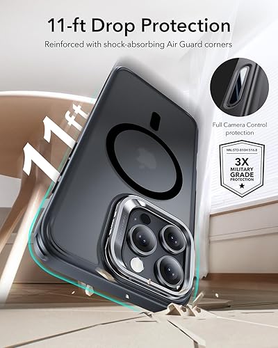 Vista 430 de ESR - Funda para iPhone 15 compatible con MagSafe, funda protectora de grado militar con soporte integrado, cubierta trasera resistente a