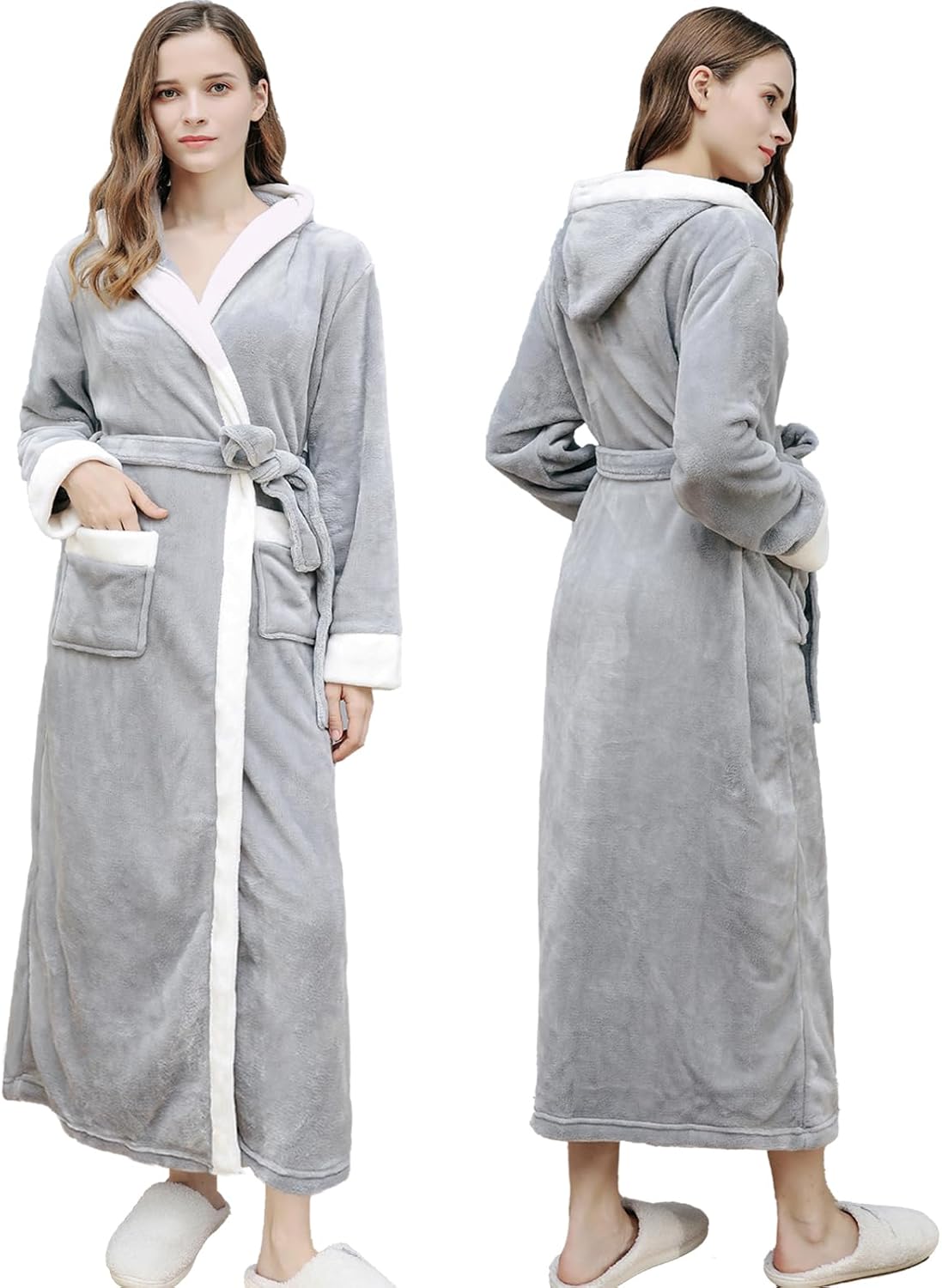 Zippered Bathrobe Women's Luxurious Plush Fleece Bathrobe, Long