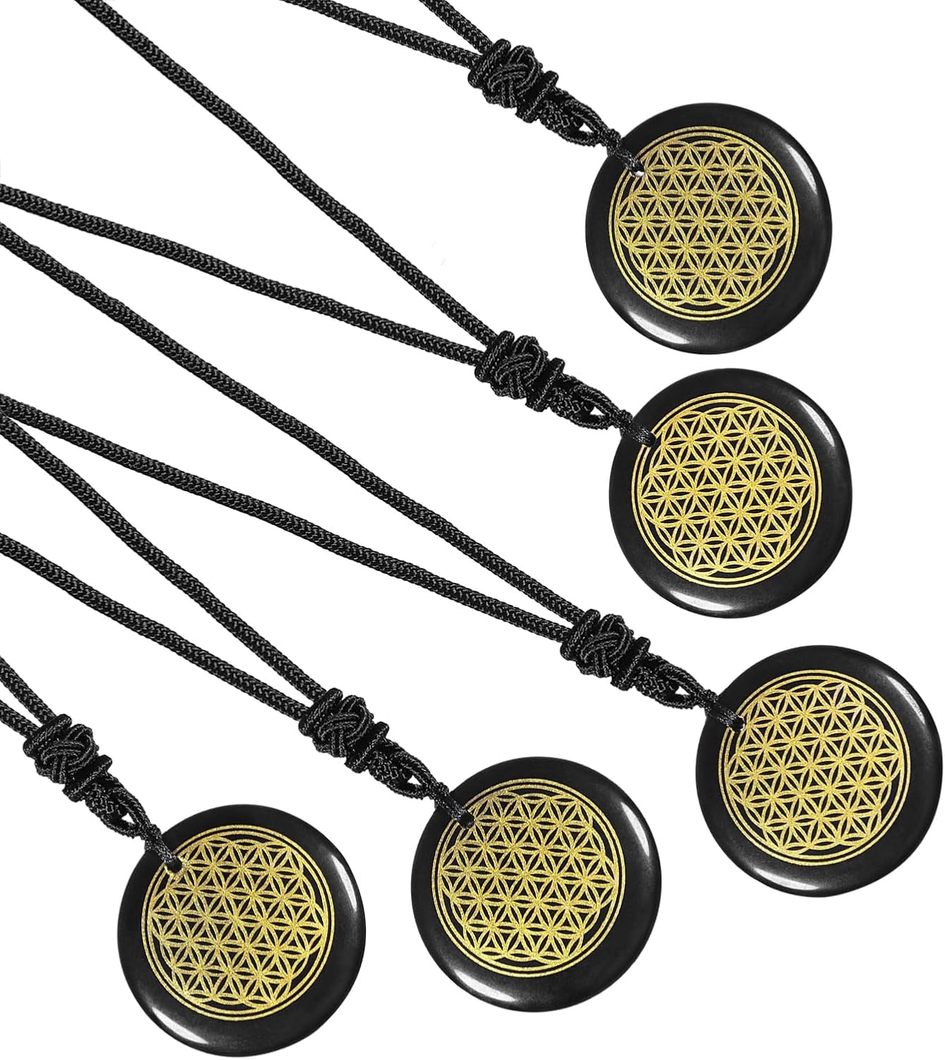 SUNYIK Engraved Black Obsidian Crystal Stone Necklace for Women Men Healing Crystal Amulet Round Stone Pendant for Protection with Adjustable Rope 18"-25" - Image 5