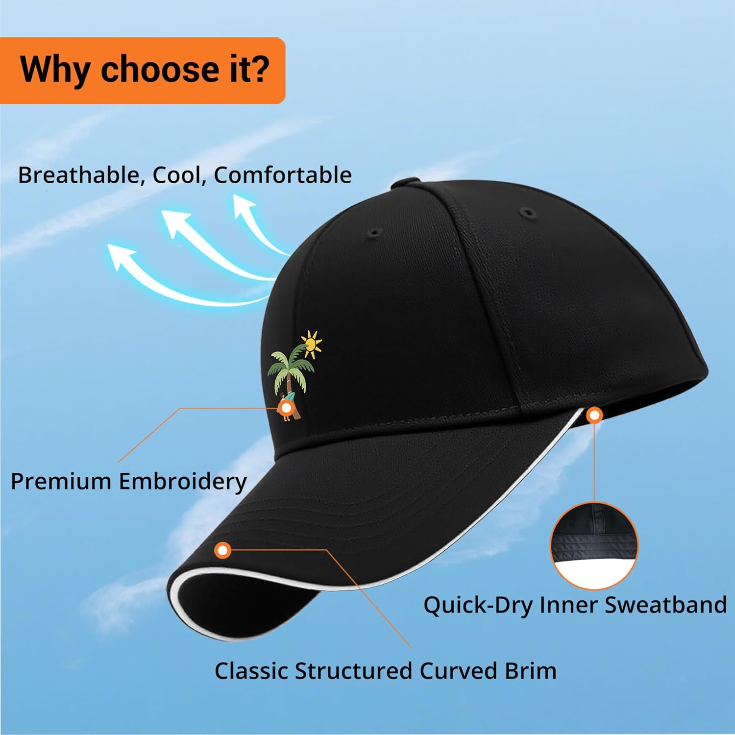 Embroidered Baseball Cap for Men Women, Breathable Cotton Adjustable Hat, Various Patterns for Casual Daily Outfits - Image 2