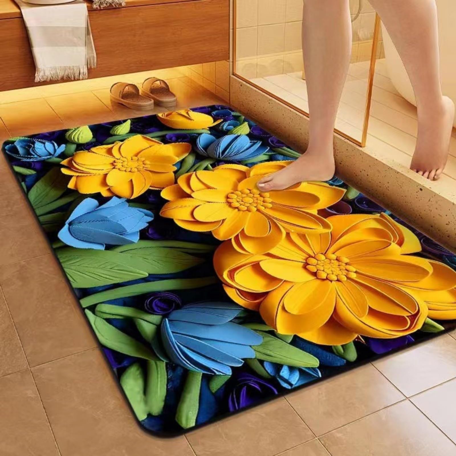 Sols glissants ? Tapis de bain terre de diatomée séchage rapide motif bohème