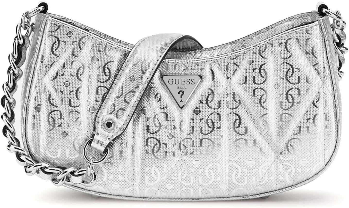 Silver Textured Aldina Top Zip Shoulder Bag