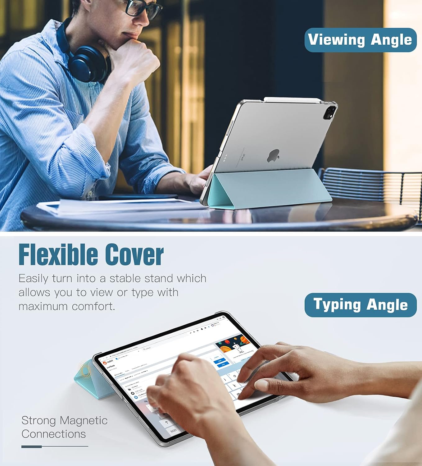 TiMOVO Case for New iPad Pro 12.9 inch 6th Gen 2022/5th Gen 2021, [Support 2nd Gen Apple Pencil Charging] Slim Translucent Frosted Hard Back Protective Cover with Auto Wake/Sleep - Sky Blue