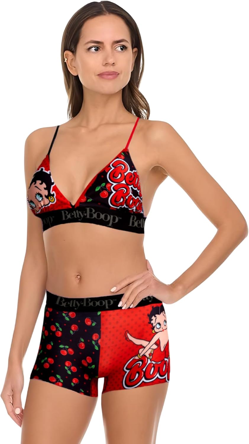 COCO BRANDS Womens Underwear Set - 2 Piece Snoopy Strawberry Shortcake Bralette Bras for Women & Boys Shorts Panty Set