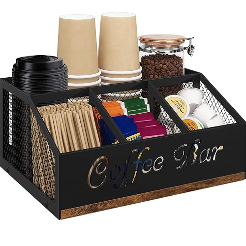 Coffee Station Organizer, Rustic Brown Wooden Countertop Coffee Bar Accessories