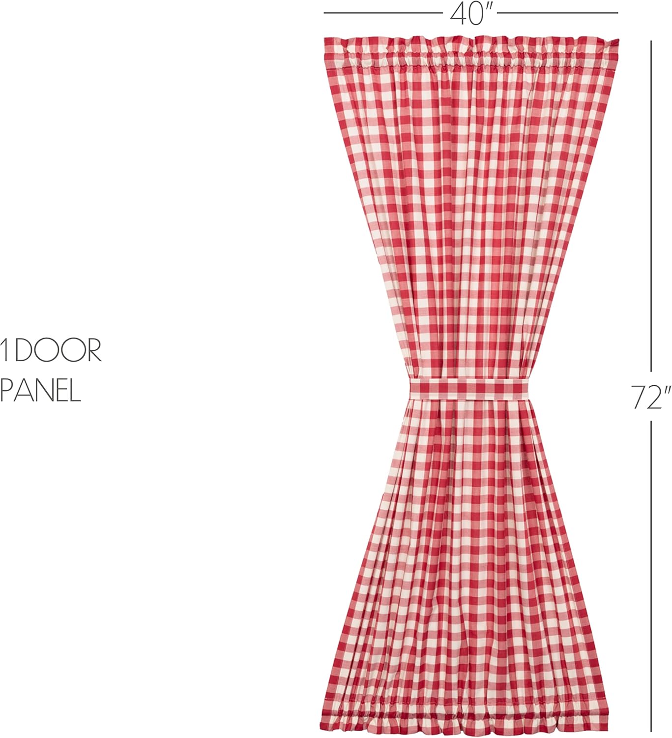 VHC Brands Annie Buffalo Check Cotton Farmhouse Curtains Rod Pocket Tie Back(s) Door Panel, 72x40, Red