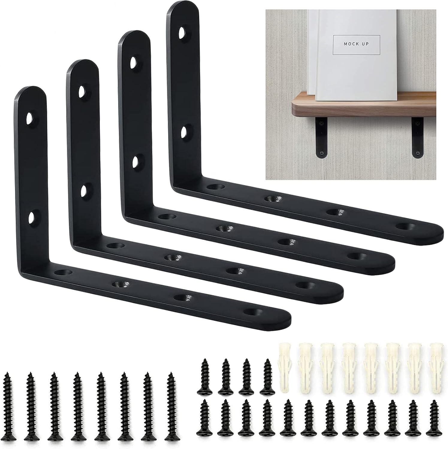 4 Staffe Per Mensole In Metallo Nero 10cm - Reggimensola Per Carichi Pesanti Fino A 30kg - Foto 7