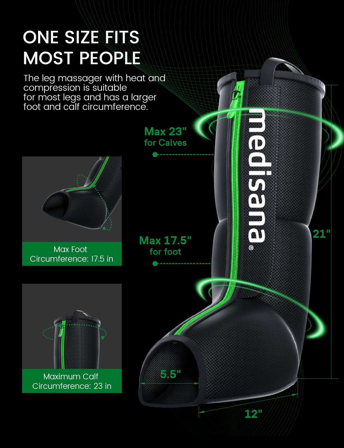 Medisana Leg Compression Massager for Circulation, Foot and Leg Massager with Heat, 4 Modes 4 Pressure Levels 3 Timers, Leg Recovery Compression System for Swelling & Pain Relief