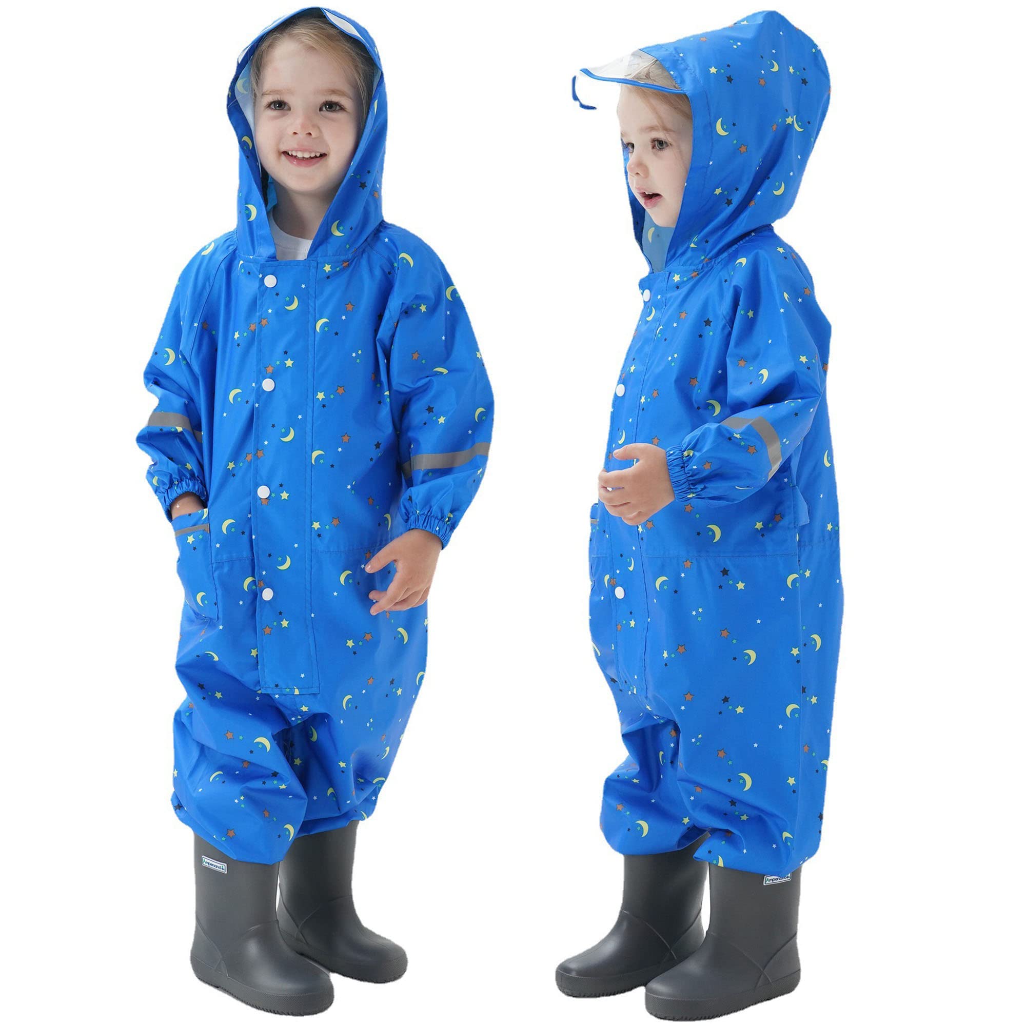 Fewlby Tuta Impermeabile Bambini, Tuta Pioggia Bambina Antipioggia con Cappuccio Poncho Impermeabile Ragazze Ragazzi Giacche da Pioggia con Cappello Trasparente per 1-10 Anni