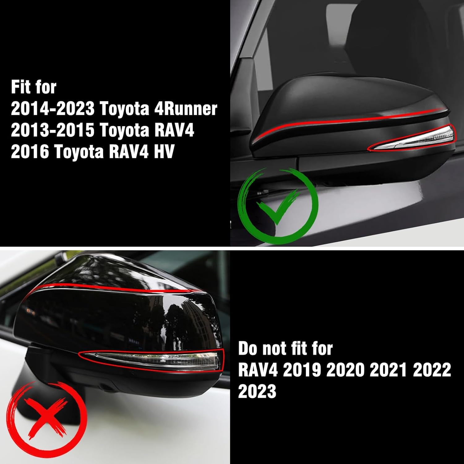 Moonlinks Compatible with Toyota 4Runner 2014-2023/RAV4 2013-2015/RAV4 HV 2016 Left Side Mirror Cover Replacement,Black Exterior Left Driver Side Door Rear view Mirror Cap Trim