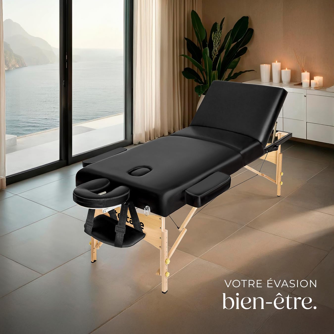 tectake® Table de Massage Pliante Professionnelle 3 Zones Ergonomique Massage et Relaxation Bois Table Esthetique Professionnel Lit de Massage Portable, Accessoires & Housse de Transport - Noir