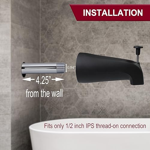 Miniatura 6 de Westbrass A531D-1F-62 Caño de bañera de montaje en pared de 5-1/4 pulgadas con desviador delantero, zinc, negro mate