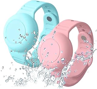 Aircawin Waterproof Airtag Bracelet for Kids,2 Pack Silicone Hidden Airtag Wristband Kids,Anti-Lost Apple Airtag Holder Case for Toddler,Airtag Case Cover Watch Band GPS Tracker for Child-Teal+Pink