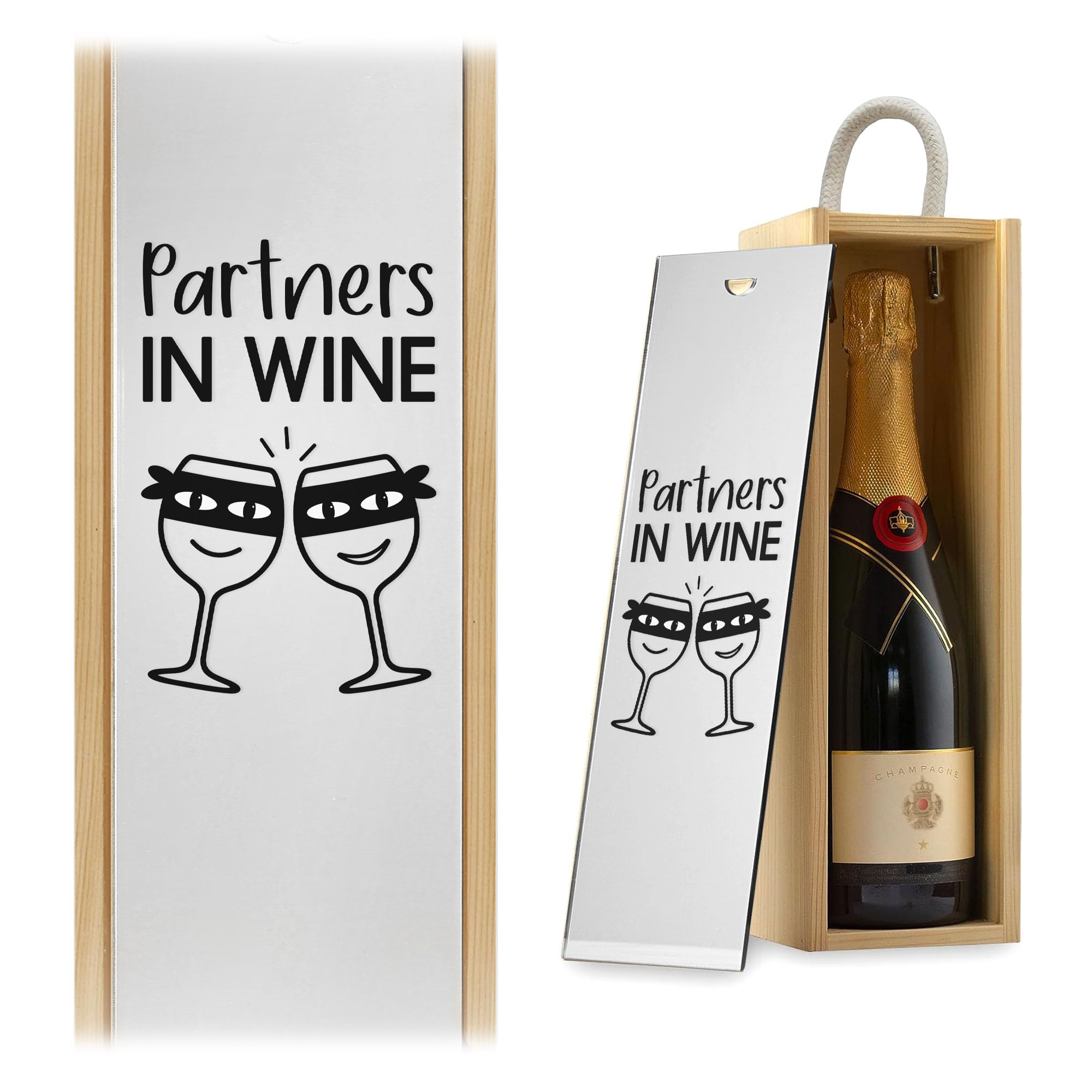 A1 Graphics Ltd Partners In Wine Champagne Wine Box for Couples Valentines Wedding Engagement (Silver Mirror, Black Box)